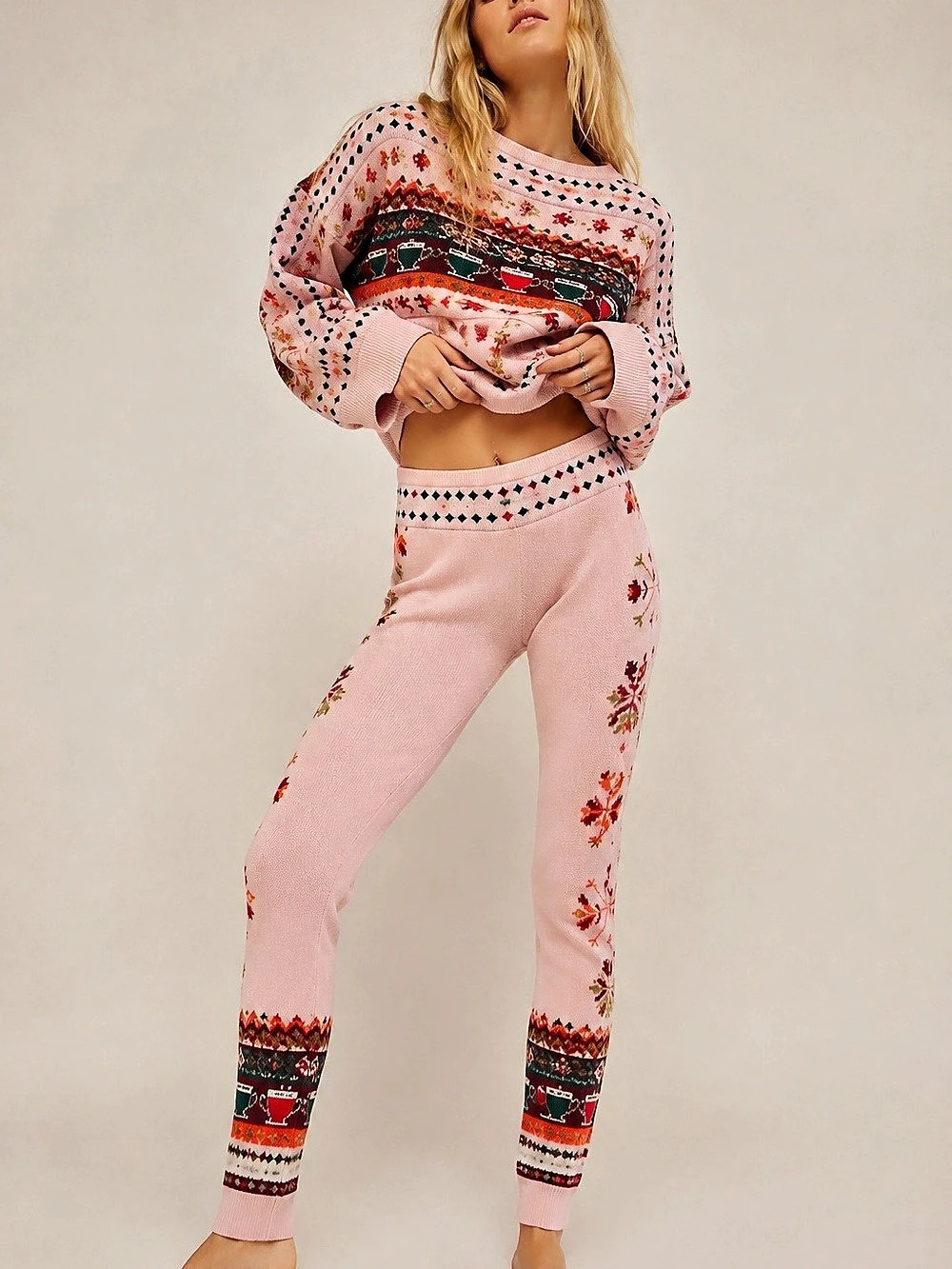 Free People Falala Legging Geometric Knit Pink & Multicolor XS NWT